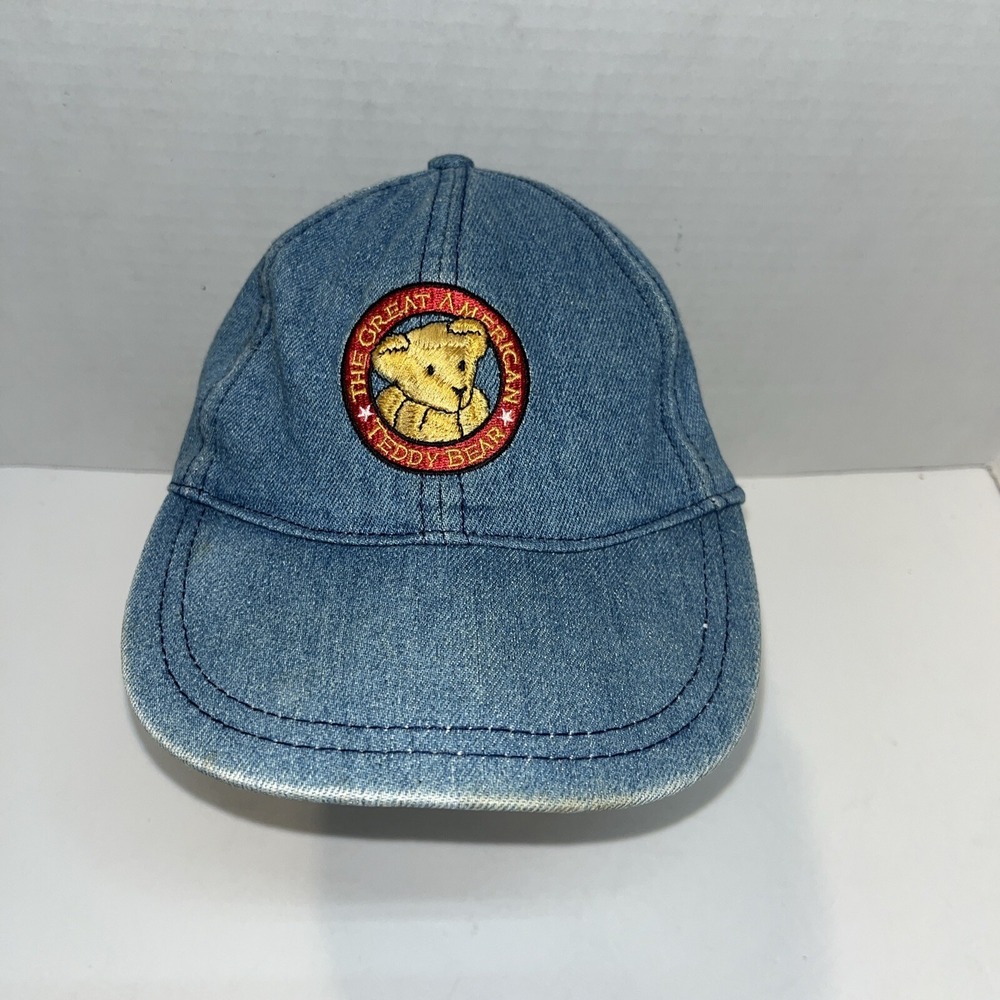 Vintage Luna Pier The Great American‎ Teddy Bear Denim Adjustable Cap Hat